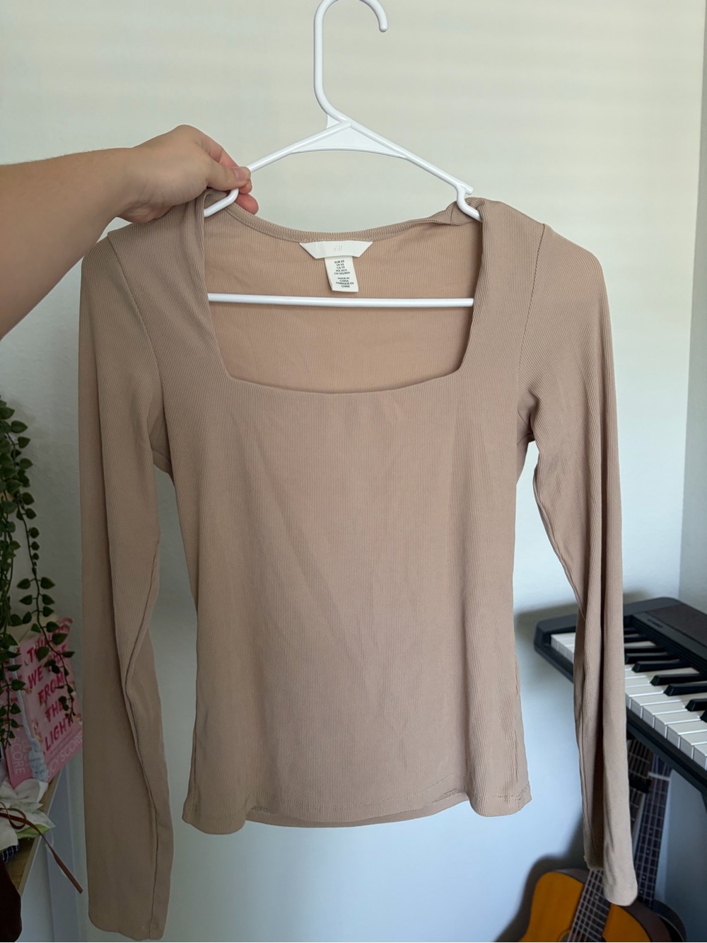 H&M Square Neck Long Sleeve Top - Taupe